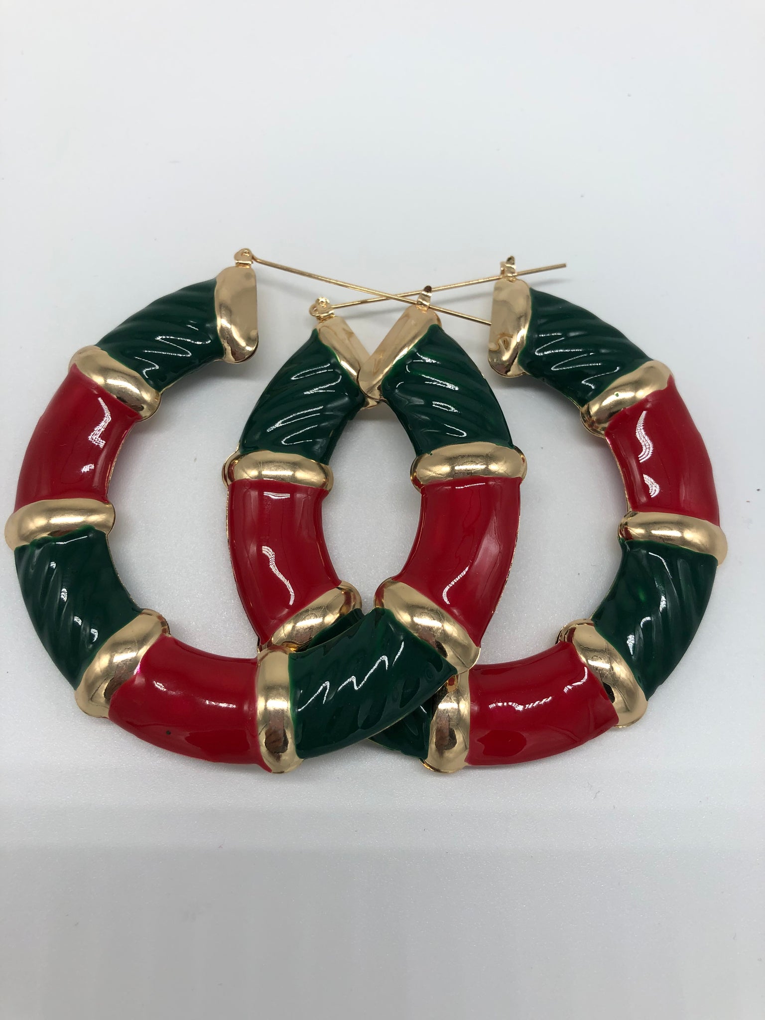 Green/Red Large Bamboo Hoop Earrings