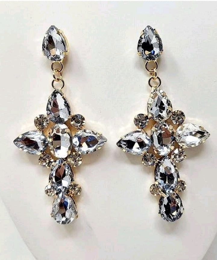 Clear  Glass Cross Earrings